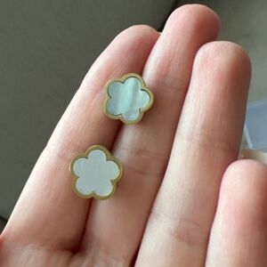 Gold and blue Clover Earrings